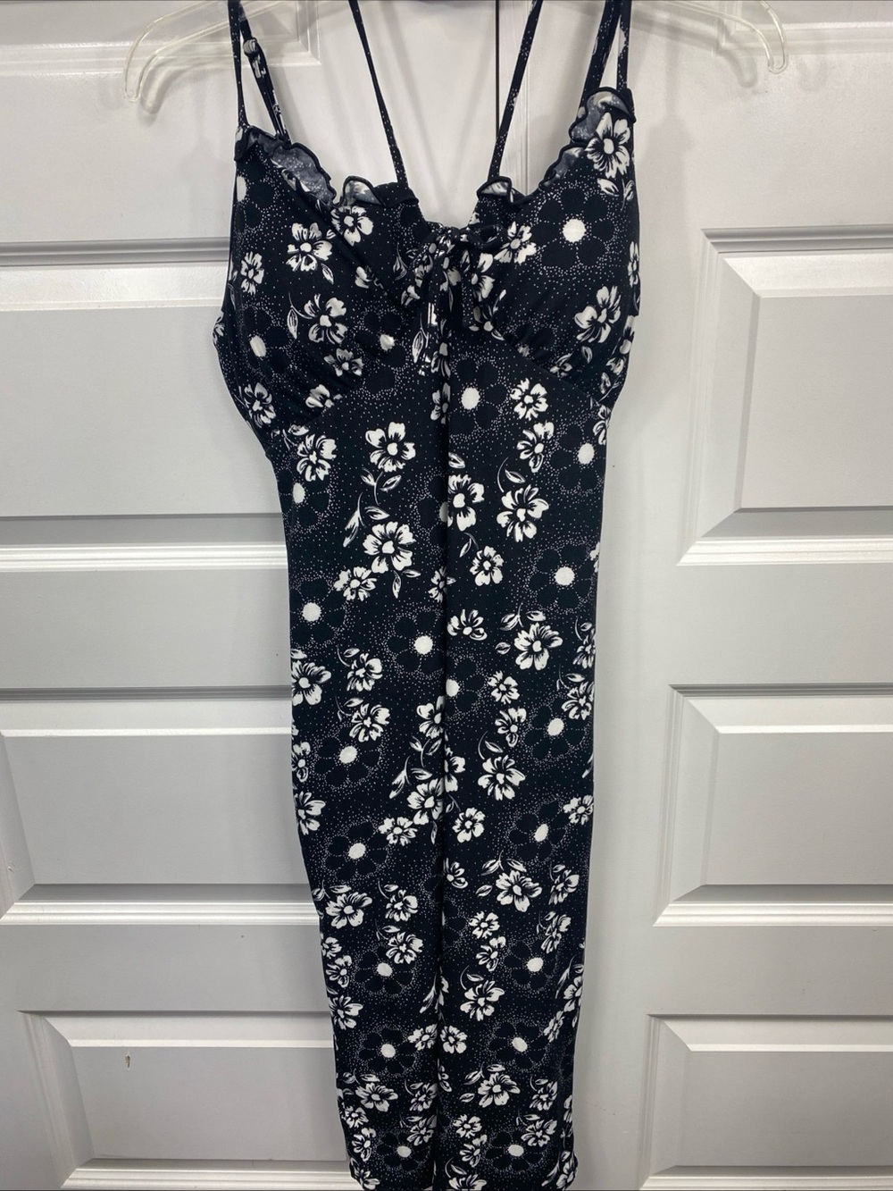 Slip Dress Botanical Tie Front Black Floral Dress Summer Occasion MIDI Medium